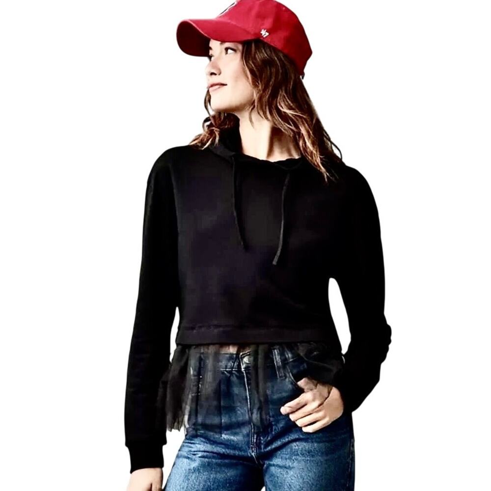 Anthropologie PILCRO Ruffled Tulle Sweatshirt Hoodie Whimsygoth Balletcore